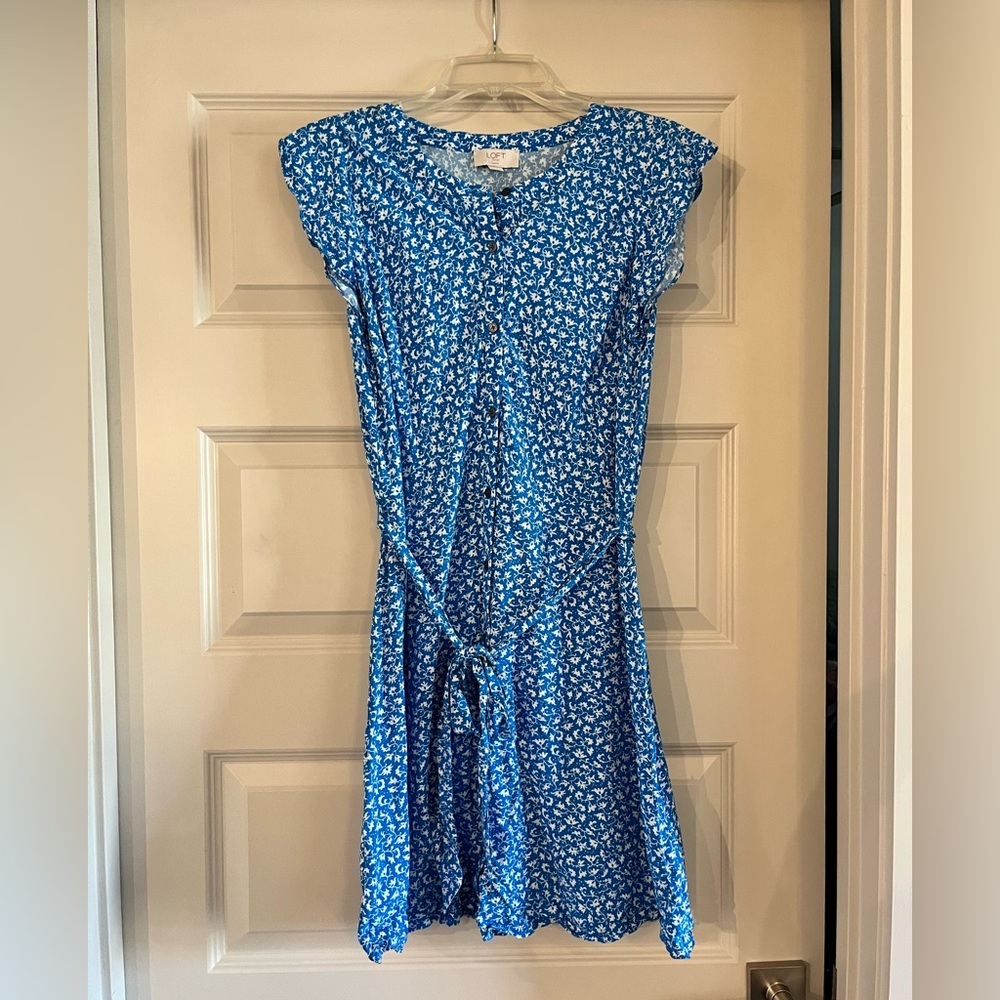LOFT Vibrant Blue and White Floral Dress